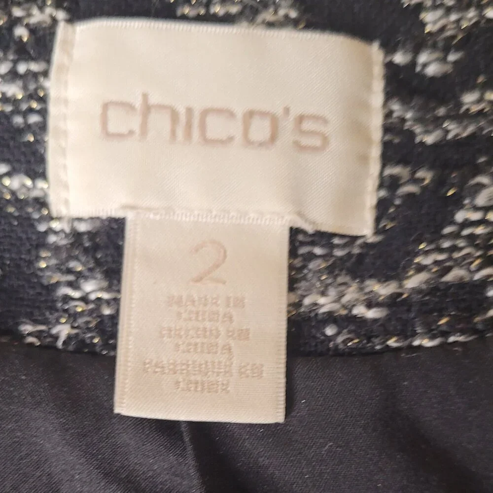 Chico's Black Tweek Jacket Zip Up Gold Hardware Lined Sz 2 - Picture 5 of 6